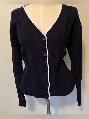 VTG Women’s Sz. S Northern Reflections Cotton Cable Cardigan Navy Nautical